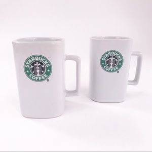 Starbucks 12oz White Square Coffee Mugs, MermaidSiren Logo 2007 Mermaid Set of 2